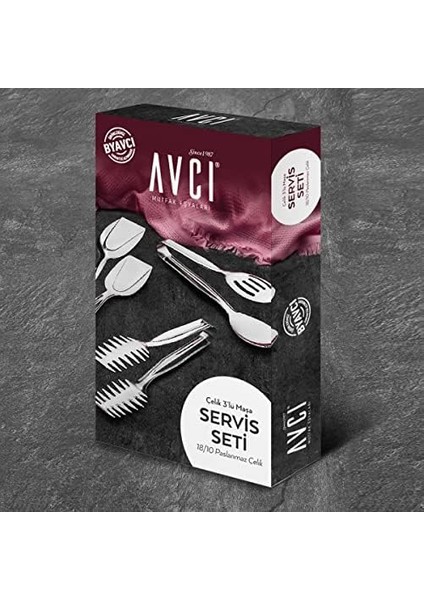 Avcı Lüks 3&apos;lü Maşa Servis Seti 18/10 Paslanmaz Çelik fiyatları