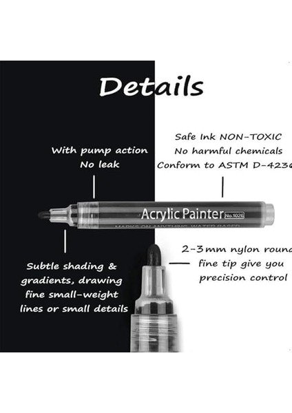 Siyah Beyaz Boya Kalemleri, 6&apos;lı Akrilik Siyah Beyaz Kalıcı Markörler, Ahşap, Kaya Boyama, Metal, Taş, Cam, Seramik, Grafiti, Kağıt, Çizim Için Akrilik Boya Kalemleri modelleri