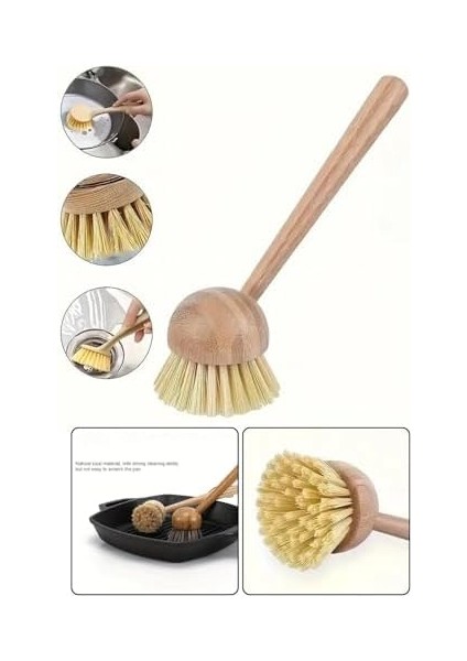 Sert Kıllı Bambu Saplı Ahşap Mutfak Temizlik Fırçası 21 cm