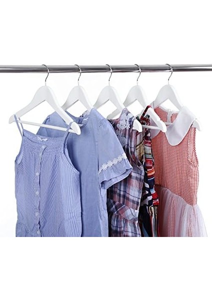 CRW06W-20 Çocuk Elbise Askısı, 20&apos;li Set, 35 cm Uzunluğunda Ahşap Askı, Masif Ahşap, Kaymaz Pantolon Köprüsü ve Çentikler, Kanca, 360° Döndürülebilir, Beyaz