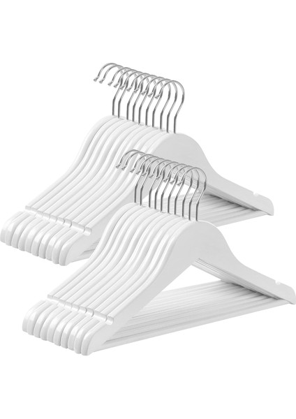 CRW06W-20 Çocuk Elbise Askısı, 20&apos;li Set, 35 cm Uzunluğunda Ahşap Askı, Masif Ahşap, Kaymaz Pantolon Köprüsü ve Çentikler, Kanca, 360° Döndürülebilir, Beyaz modelleri