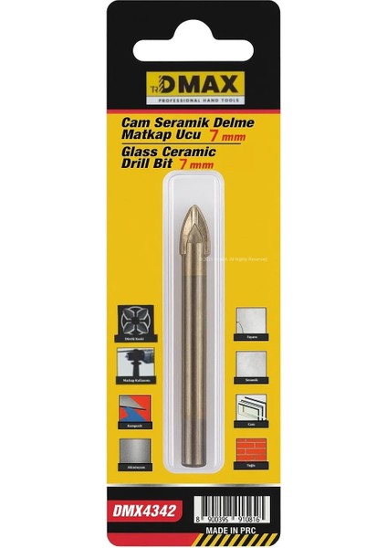 Matkap Ucu, Cam Seramik Delme Ucu, Kaplama, Mermer Cam Delici Uçlar, Hassas Delme Performansı, Dayanıklı ve Çok Amaçlı Kullanım, Sert Yüzeyler Için, Çoklu Ölçü (7 Mm)