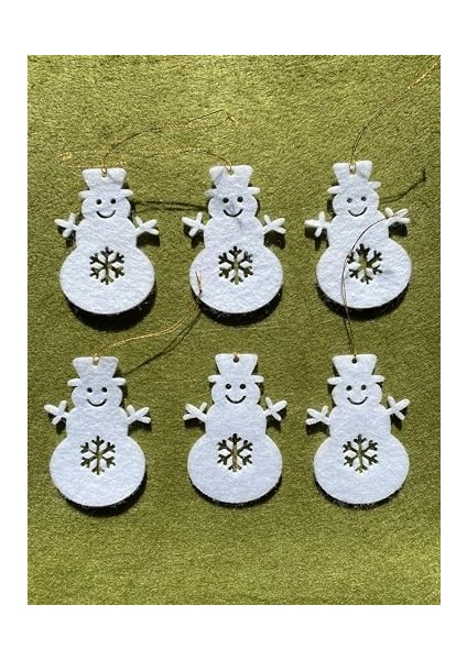 Mini Tasarım Atölyem Beyaz Kardan Adam Keçe Yılbaşı Ağacı Süs Seti Beyaz