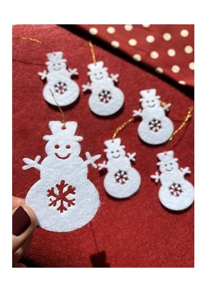 Mini Tasarım Atölyem Beyaz Kardan Adam Keçe Yılbaşı Ağacı Süs Seti Beyaz modelleri