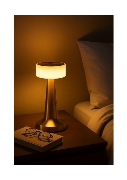 3 Modlu Dokunmatik Denver Altın Masa Lambası Kablosuz Şarj Edilebilir USB Şarjlı LED Masa Lambası Modern Tasarımlı Taşınabilir Gece Lambası Metal Gövdeli