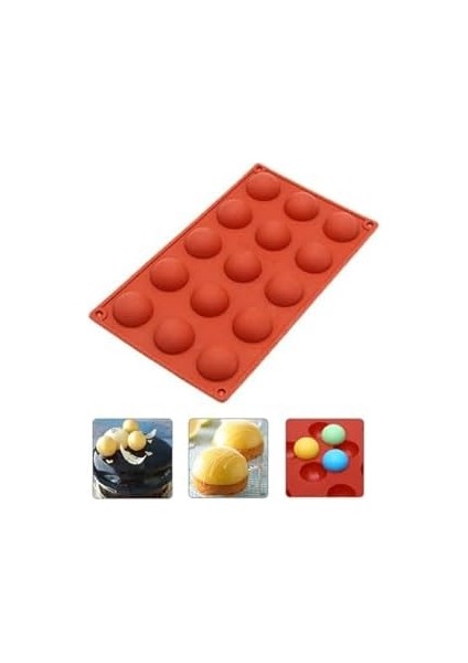 Siliko World 15&apos;li Yarım Küre Muffin, Çikolata, Kek Kalıbı, Silikon 3,8cm, Kırmızı