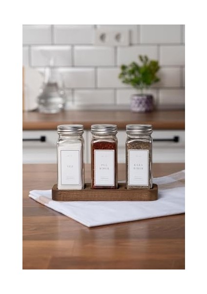 3&apos;lü Gümüş Baharatlık Seti Ahşap Stantlı modelleri