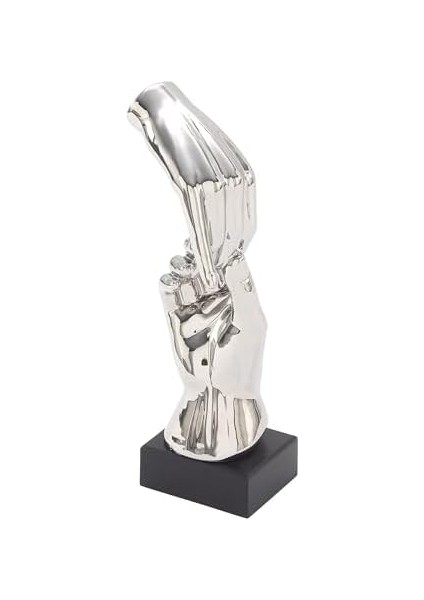 Decmode Seramik Gümüş Eller Heykel, Gümüş Seramik, Siyah, 5" By 13"