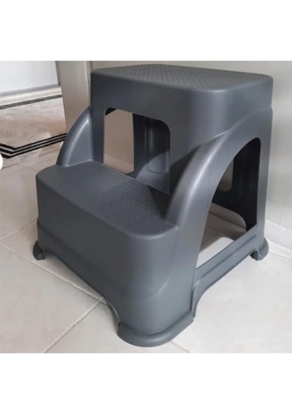 Iki Basamaklı Kaymaz Büyük Boy Tabure - 120 kg Taşıma Kapasiteli - Basamaklı Tabure - Sert Plastik