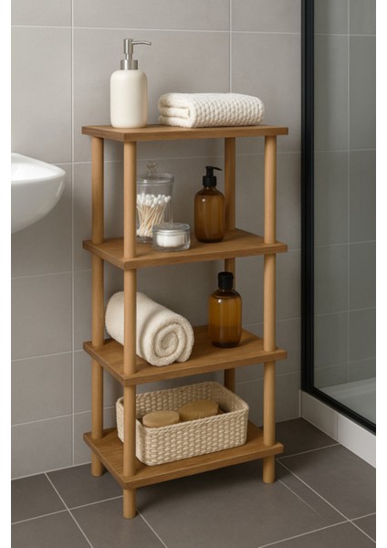 Banyo Düzenleyici 4 Raflı Ahşap Çok Amaçlı Raf Mutfak Düzenleyici Dolap