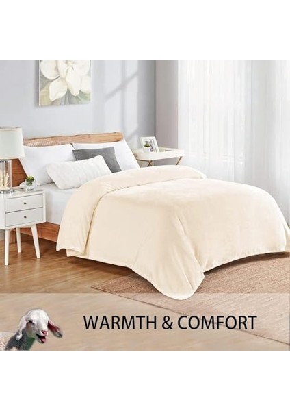 Battaniye, 280GSM Süper Yumuşak Polar Yatak Battaniyesi, Rahat ve Hafif Flanel Battaniye, Yatak, Koltuk, Seyahat ve Kamp Için (Açık Beyaz, 150X200CM)