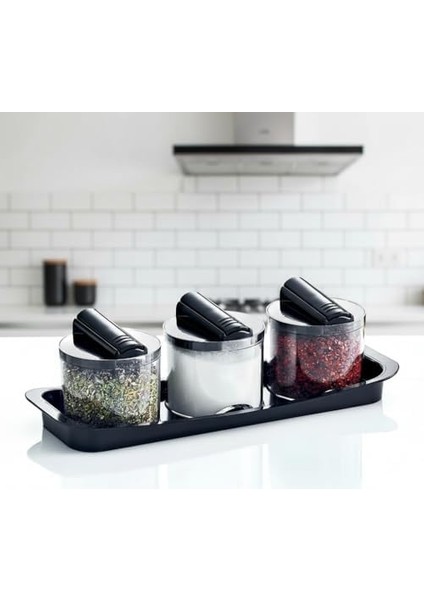 Favori 3&apos;lü Lüks Baharatlık Seti - Kaşıklı ve Özel Standlı Tezgah Üstü Tuzluk, Karabiberlik ve Baharat Seti | Şeffaf ve Şık Tasarım (26CM x 9cm x 8 Cm) modelleri