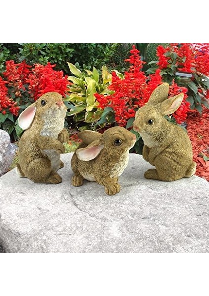 QM92008 The Den Rabbits Iç/dış Mekan Bahçe Hayvan Heykelleri, 9,5 cm Genişliğinde, 10,5 cm Derinliğinde, Tam Renkli Kaplama modelleri
