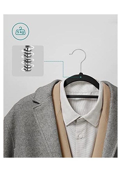 Elbise Askısı, 50 Adet, Her Biri 0,6 cm Kalınlığında, Kaymaz Yüzeyli Elbise Askısı, Kadife, Iki Çentikli, 360° Dönebilen Kanca, Ince ve Yer Tasarruflu, Siyah CRF50B fiyatları