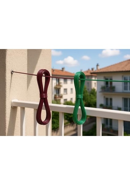 2&apos;li Çelik Çamaşır Ipi – Pvc Kaplamalı Dayanıklı Askı Teli, 10 Metre – Dış Mekan ve Balkon Kullanımına Uygun (Asorti) modelleri