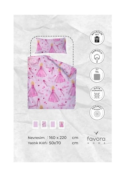 Favora Prenses Desen Pamuklu Tek Kişilik Nevresim Seti - Pembe fiyatları