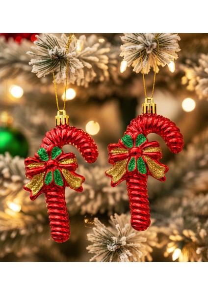 Yılbaşı Şeker Baston Şeklinde Ağaç Süsü – 4 Adet modelleri