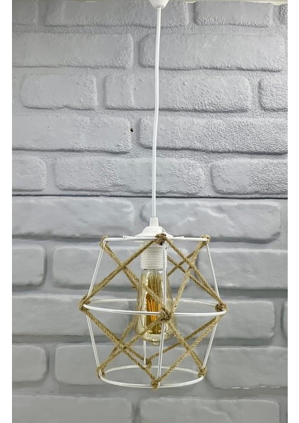 Beyaz Tekli Halatlı Silindirik Konik Sarkıt Cafe Restaurant Mutfak Avize Aydınlatma