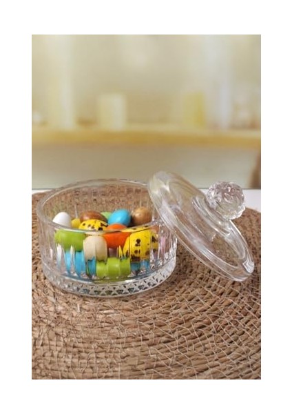 Lüx Kristal Kapaklı Cam Şekerlik & Cam Lokumluk, Kesme Cam Lüx Şekerlik 10CM*10.5CM - (4 Model) (06646)