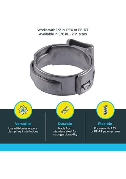 1/2 Inç Kelepçe Halkası, 100&APOS;LÜ Paket, Paslanmaz Çelik Tesisat Armatürü, Pex Boru, Pe-Rt, UC953CP100 modelleri
