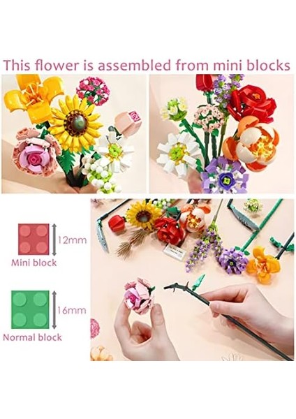 Çiçek Buketi Yapı Seti, Yapay Çiçekler Yapı Taşları Setleri, Ev Dekorasyonu, Yetişkinler Için 568 Adet Yaratıcı Botanik Koleksiyonu Hediye, ile Uyumlu Değil (/ortanca/begonya) modelleri