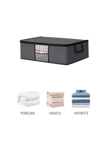 3 Adet Gri Pencereli Giysi Hurcu Saklama Çantası 64X45X22