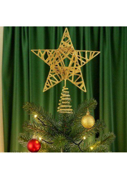Yılbaşı Ağaç Tepeliği Çam Ağacı Tel Simli Tepe Yıldızı Gold 26CM AST6890 fiyatları