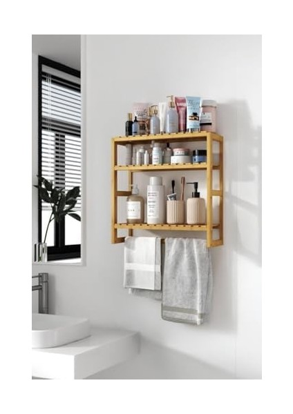 Bambu Mini 8 Form Organizer Mutfak ve Banyo Düzenleyici Askılı Duvar Rafı Havluluk DB-0028