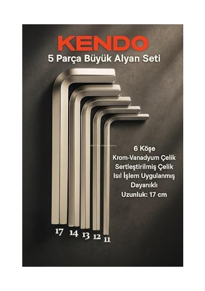 5 Parça Büyük Alyan Seti, Krom-Vanadyum Çelik, Alyan Anahtar Takımı, Sertleştirilmiş Çelik, Isıl Işlem Uygulanmış, Dayanıklı, Tamirat Aleti, Kavisli ve Estetik Tasarım modelleri