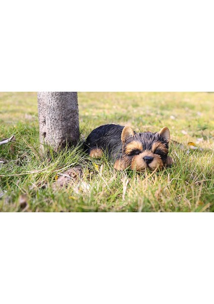 Runadı Hi- 87710-M Yorkshire Terrier Köpek Uyuyan Evcil Hayvan Dostları Heykeli, Siyah