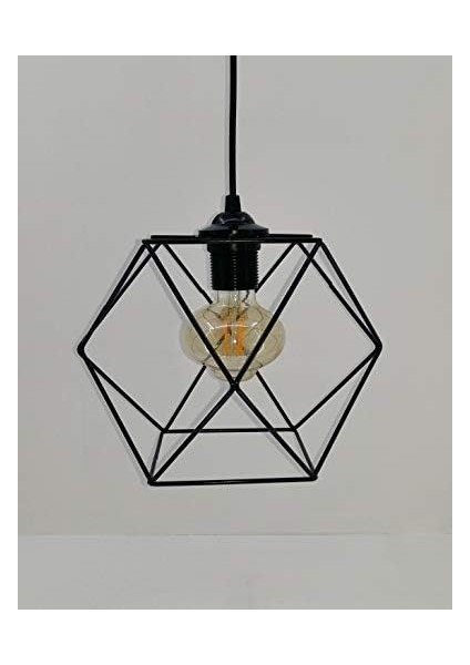 Tasarım Endüstriyel Metal Kafes Çokgen Tekli Sarkıt Avize Cafe Ofis Restaurant Aydınlatma
