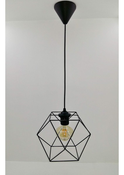 Tasarım Endüstriyel Metal Kafes Çokgen Tekli Sarkıt Avize Cafe Ofis Restaurant Aydınlatma modelleri