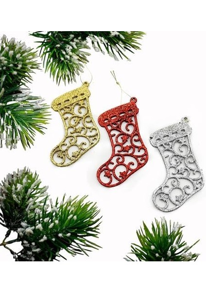 Yılbaşı Ağacı Için Asılabilir Çorap Formunda Süsler – Parlak Simli Dekor Seti (3’lü) fiyatları