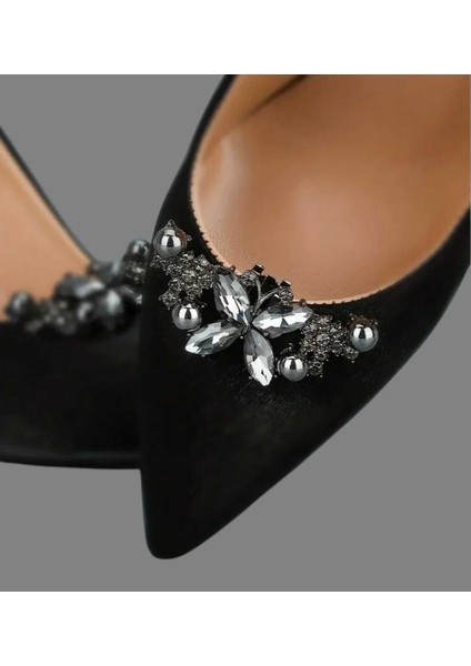 Ayakkabı Tokası -Çanta Charm -Broş Bir Çift Çıkarılabilir Klipsli Taşlı Kelebek Tasarım (BC-1212)