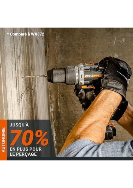 WX352.9 20VOLT Kömürsüz Profesyonel Şarjlı Darbeli Matkap (Akü Dahil Değildir)