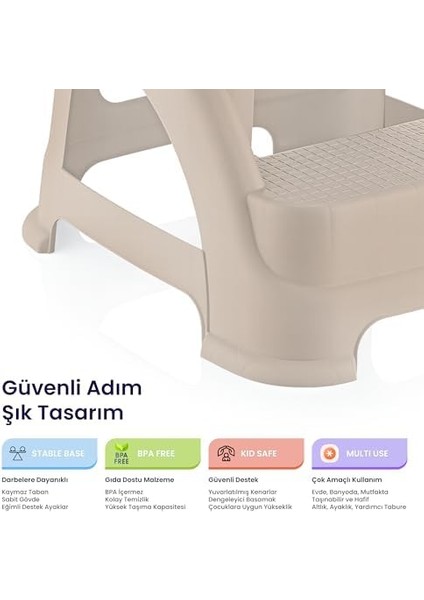 Merdivo Çocuk Basamağı – Güvenli Adımlar, Kaymaz Taban ve Banyo Eğitimi Için Destekleyici Tasarım (Bej) modelleri