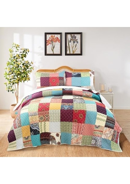 Renee Upcycle Benzersiz Kalan Kumaş Pamuk Astarlı Yorgan Seti, 3 Parça Tam/kraliçe