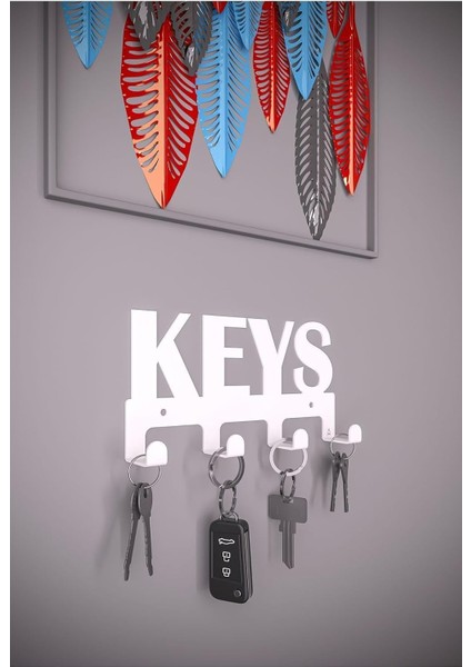 Keys Metal Anahtar Askısı – Duvar Anahtarlık & Anahtar Düzenleyici - Beyaz