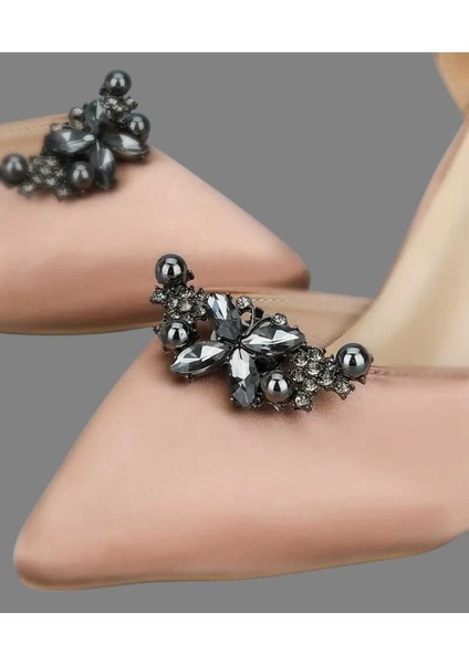 Ayakkabı Tokası -Çanta Charm -Broş Bir Çift Çıkarılabilir Klipsli Taşlı Kelebek Tasarım (BC-1212)