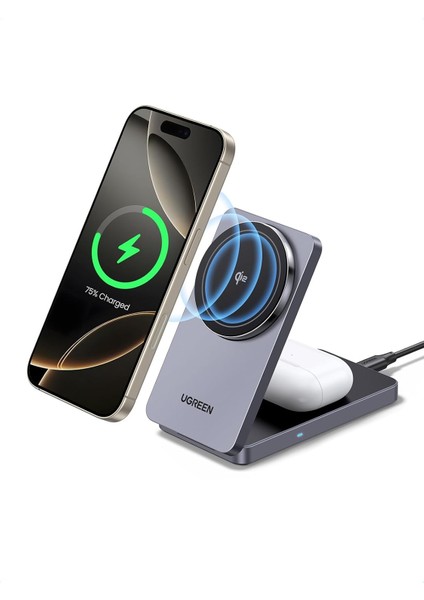 Ugreen Magflow Qi2 Sertifikalı 15W Şarj Istasyonu, Magsafe ile Uyumlu 2&apos;si 1 Arada Manyetik Şarj Istasyonu, 16,16 Pro,16 Pro Max,15,14,13,airpods Için Katlanabilir Kablosuz Şarj Cihazı modelleri