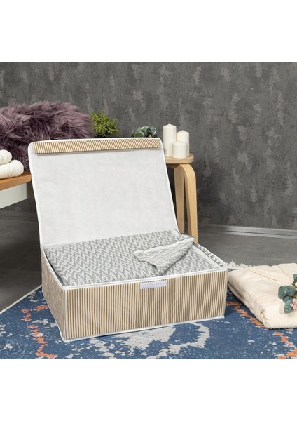 Pazar Kapısı Çok Amaçlı Düzenleyici Kapaklı Sandık Tipi Kutu Hurç Organizer (50 x 40 x 19, Kahverengi)