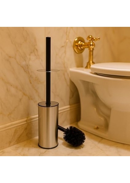 Paslanmaz Çelik Tuvalet Fırçası – Kapaklı, Hijyenik ve Dayanıklı Metal Wc Fırçası Seti, Şık Banyo Aksesuarı