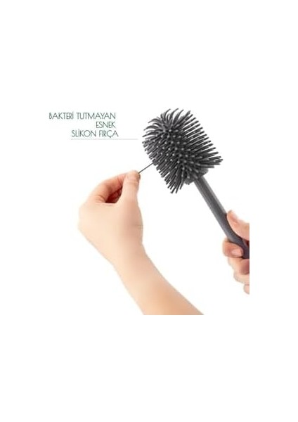 Silikon Wc Tuvalet Banyo Fırçası Klozet Fırçası Kare Gri
