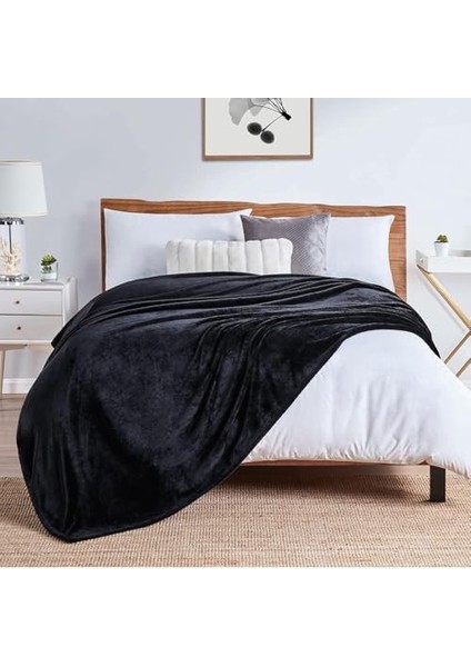 Battaniye, 280GSM Süper Yumuşak Polar Yatak Battaniyesi, Rahat ve Hafif Flanel Battaniye, Yatak, Koltuk, Seyahat ve Kamp Için (Siyah, 150X200CM) fiyatları