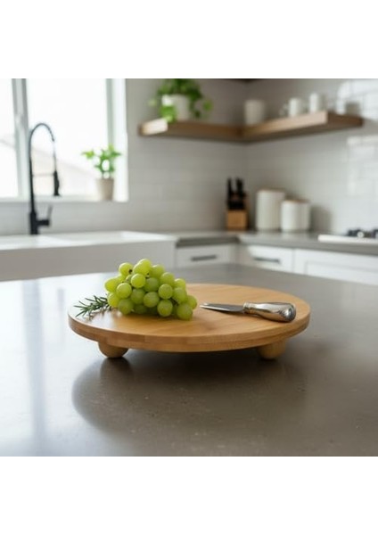 Bambu Top Ayaklı Yuvarlak Sunumluk – 30CM Çap Seçenekli Doğal Ahşap Servis Tabağı | Peynir, Meze, Kek Standı, Kahvaltı ve Charcuterie Board | Yükseltilmiş Masaüstü Tepsi (30 Cm) fiyatları