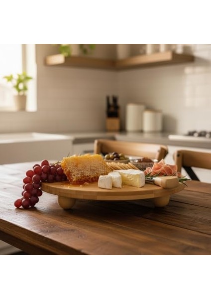Bambu Top Ayaklı Yuvarlak Sunumluk – 30CM Çap Seçenekli Doğal Ahşap Servis Tabağı | Peynir, Meze, Kek Standı, Kahvaltı ve Charcuterie Board | Yükseltilmiş Masaüstü Tepsi (30 Cm) modelleri