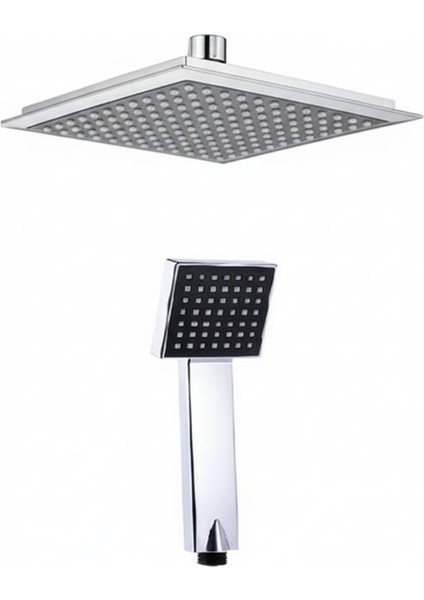 Modern Kare Duş Başlığı Seti | Ayarlanabilir Tepe Duş & El Duş + Hortum Tutacak