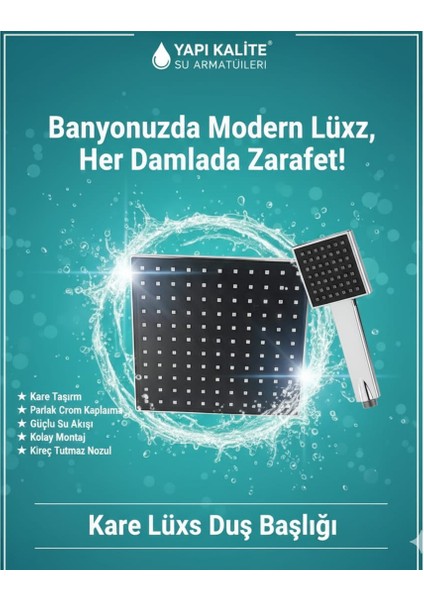 Modern Kare Duş Başlığı Seti | Ayarlanabilir Tepe Duş & El Duş + Hortum Tutacak modelleri