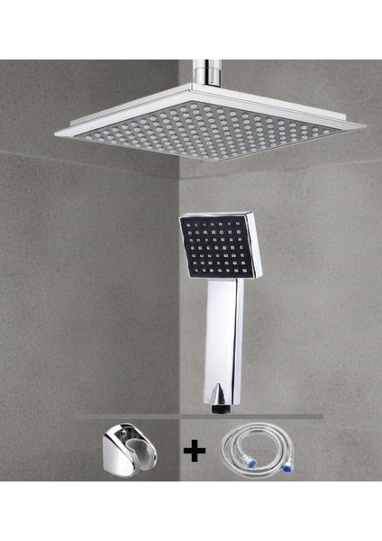 Modern Kare Duş Başlığı Seti | Ayarlanabilir Tepe Duş & El Duş + Hortum Tutacak indirimleri