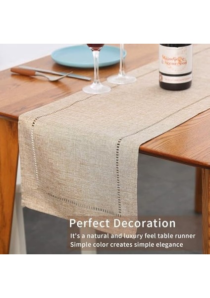 Masa Örtüsü, 32X180CM Dekoratif Masa Örtüsü Çiftlik Evi Stili, Günlük Polyester Masa Örtüsü, Rustik Çiftlik Evi Masa Örtüleri, Günlük Yemek, Düğün Partisi, Ev Dekorasyonu Için (Bej)